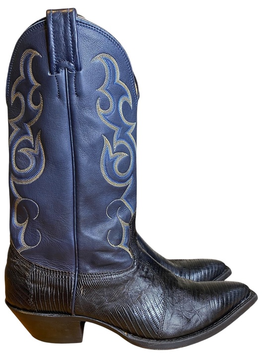 Nocona Shoes - Nocona 1550-28-005 Vintage Blue Lizard & Leather Western Cowgirl Boots SZ 7D